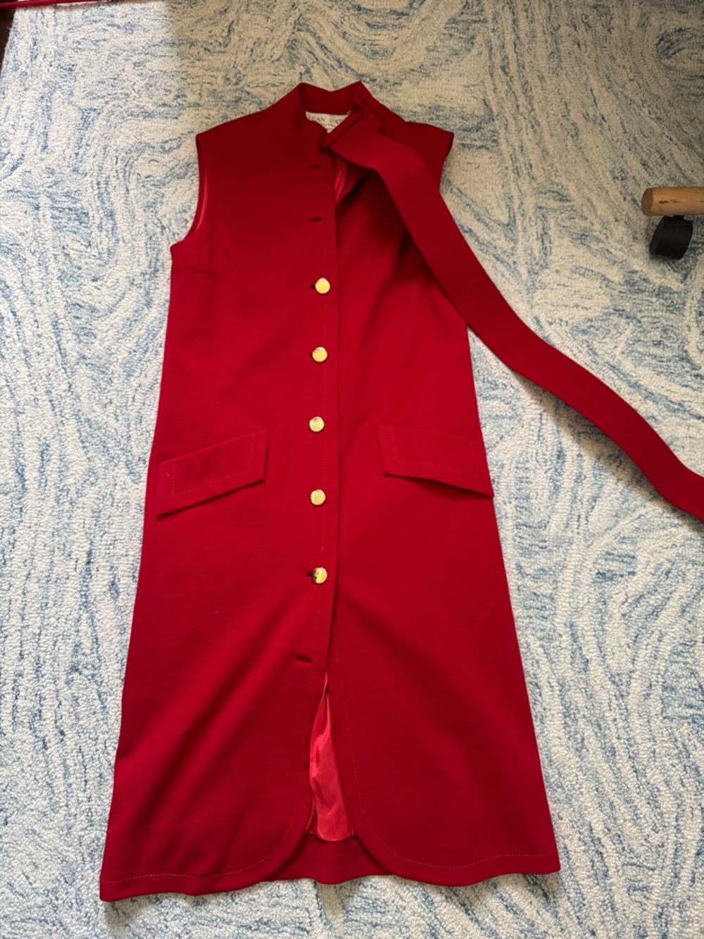 Jean Patou designer Paris mod button up shift belted vintage wool blend dress M